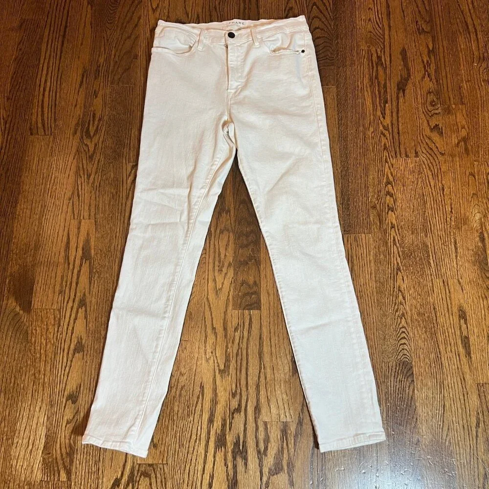 FRAME Le High Skinny White Stretch Jeans Size 31 High Rise Ankle Denim - Picture 2 of 10